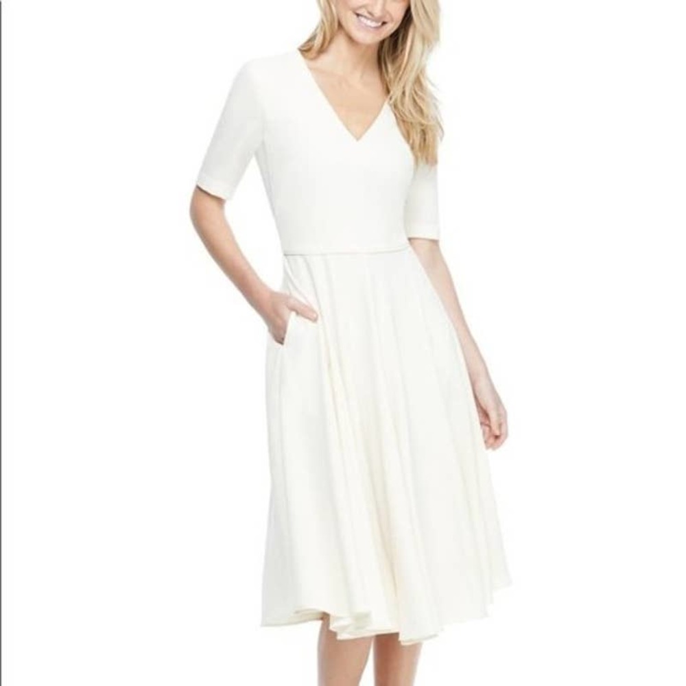 Gal Meets Glam Cream Ivory Edith City Dress V Neck Full Skirt Size 16
